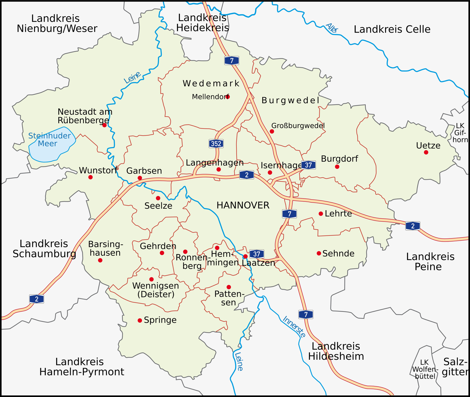 Karte Region Hannover; Detektei Niedersachsen, Detektiv Niedersachsen, Privatdetektiv