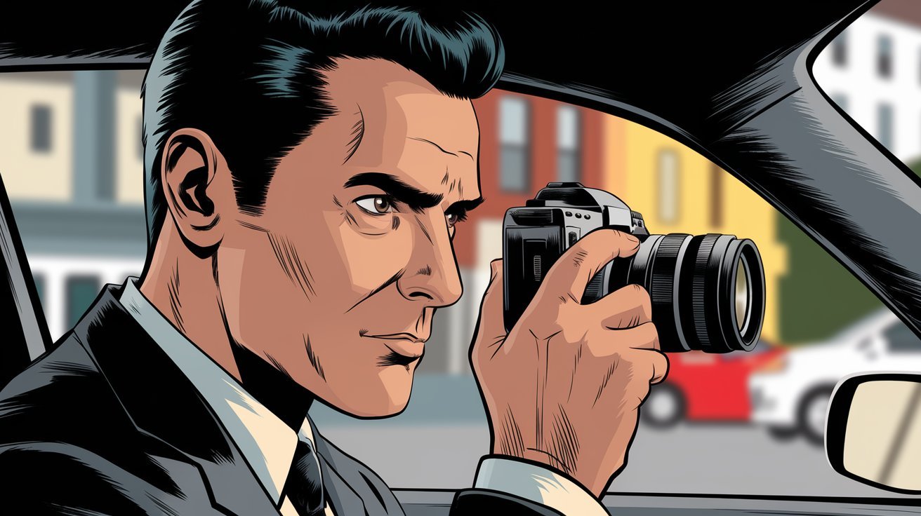Comic-Detektiv-Fahrzeugobservation; Detektivagentur Wolfenbüttel, Privatermittler Wolfenbüttel, Wirtschaftsdetektei Wolfenbüttel, Detektivteam Wolfenbüttel